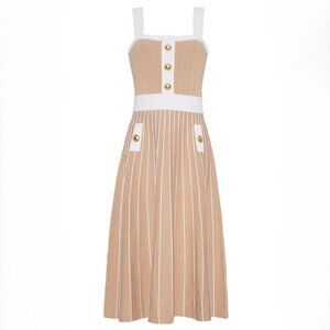 Cara Cara Aurora Two-Tone Striped Midi Dress In Tan Ivory Size Large (NWD)